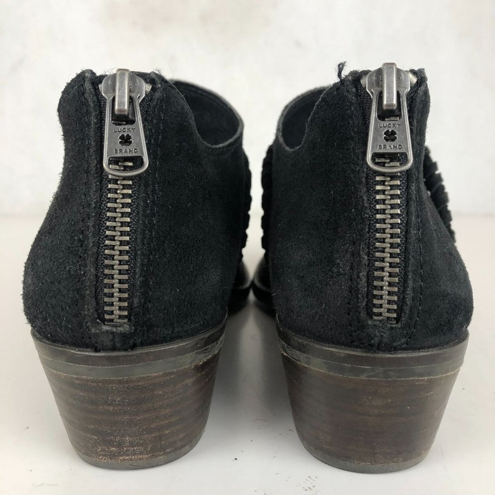Lucky Brand Women's Size 8.5M Black Leather Back Zip Block Heel Ankle Booties - Picture 7 of 12